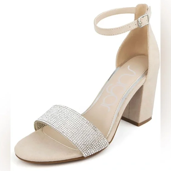 NWT Chic Ankle Strap with a Block High Heel and Embellished Strap with Stones - Picture 1 of 5